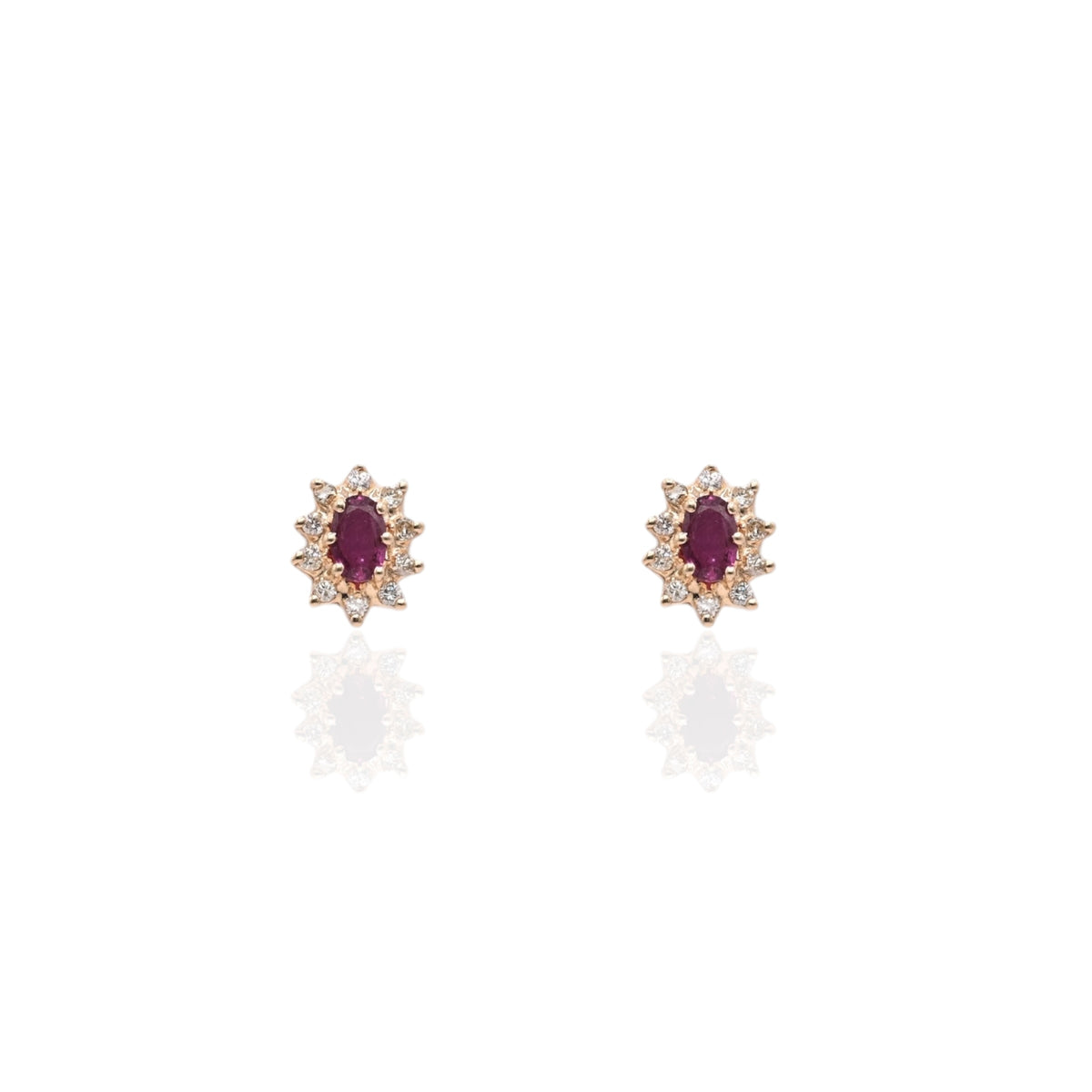 Purple Garnet with Diamond Halo Stud Earrings 14K Yellow Gold 0.66cttw Garnet/0.20cttw Diamonds