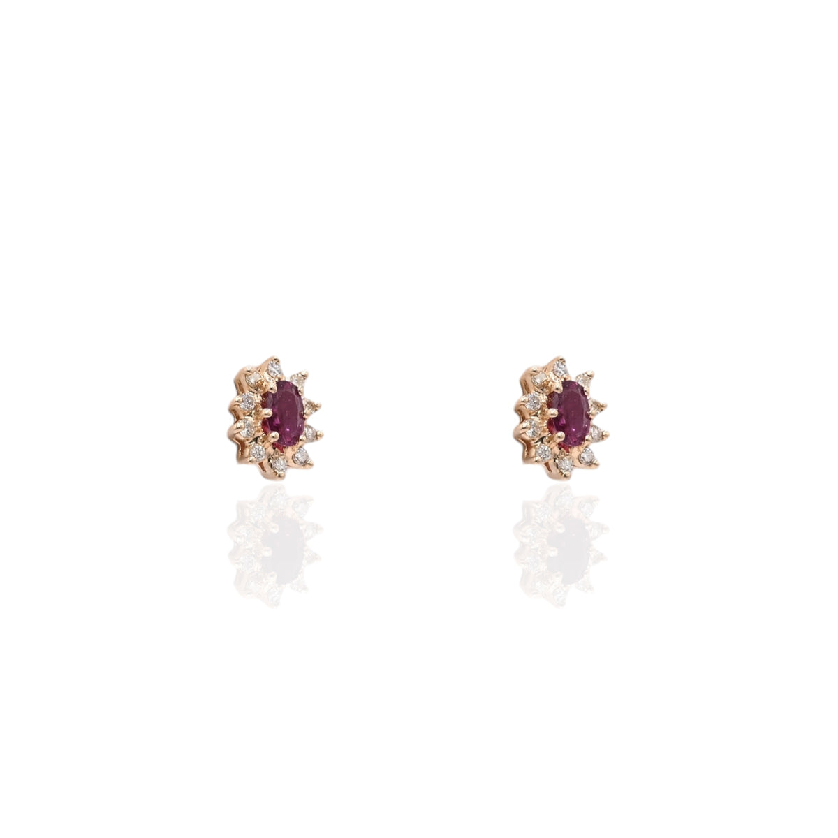 Purple Garnet with Diamond Halo Stud Earrings 14K Yellow Gold 0.66cttw Garnet/0.20cttw Diamonds