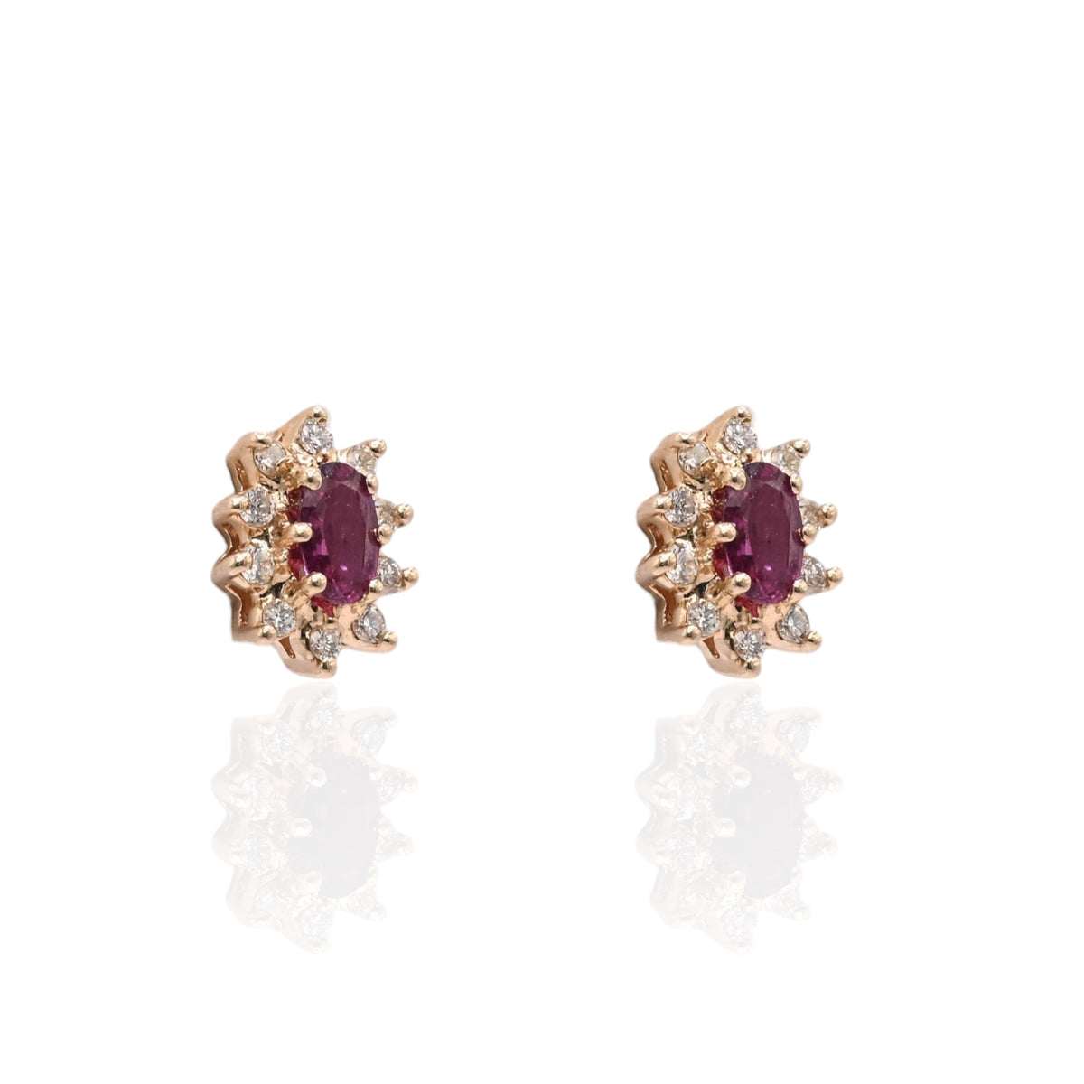 Purple Garnet with Diamond Halo Stud Earrings 14K Yellow Gold 0.66cttw Garnet/0.20cttw Diamonds