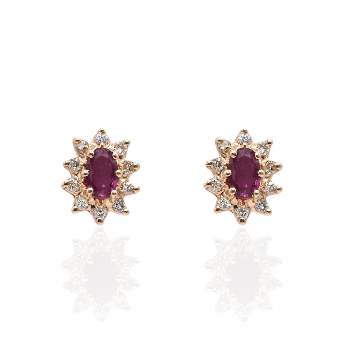 Purple Garnet with Diamond Halo Stud Earrings 14K Yellow Gold 0.66cttw Garnet/0.20cttw Diamonds