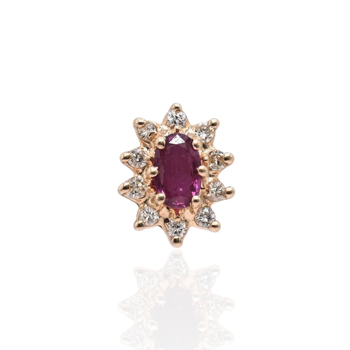 Purple Garnet with Diamond Halo Stud Earrings 14K Yellow Gold 0.66cttw Garnet/0.20cttw Diamonds