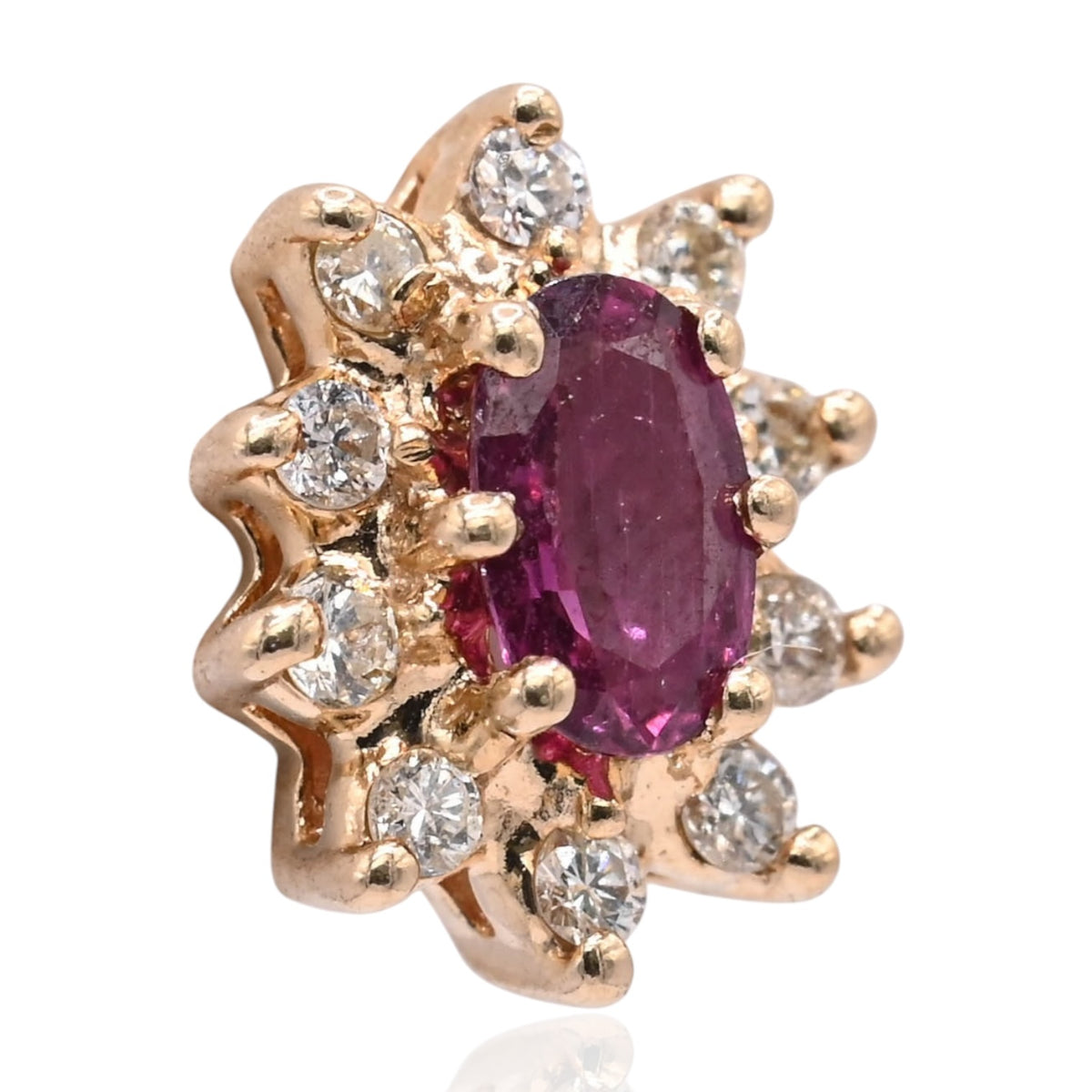 Purple Garnet with Diamond Halo Stud Earrings 14K Yellow Gold 0.66cttw Garnet/0.20cttw Diamonds