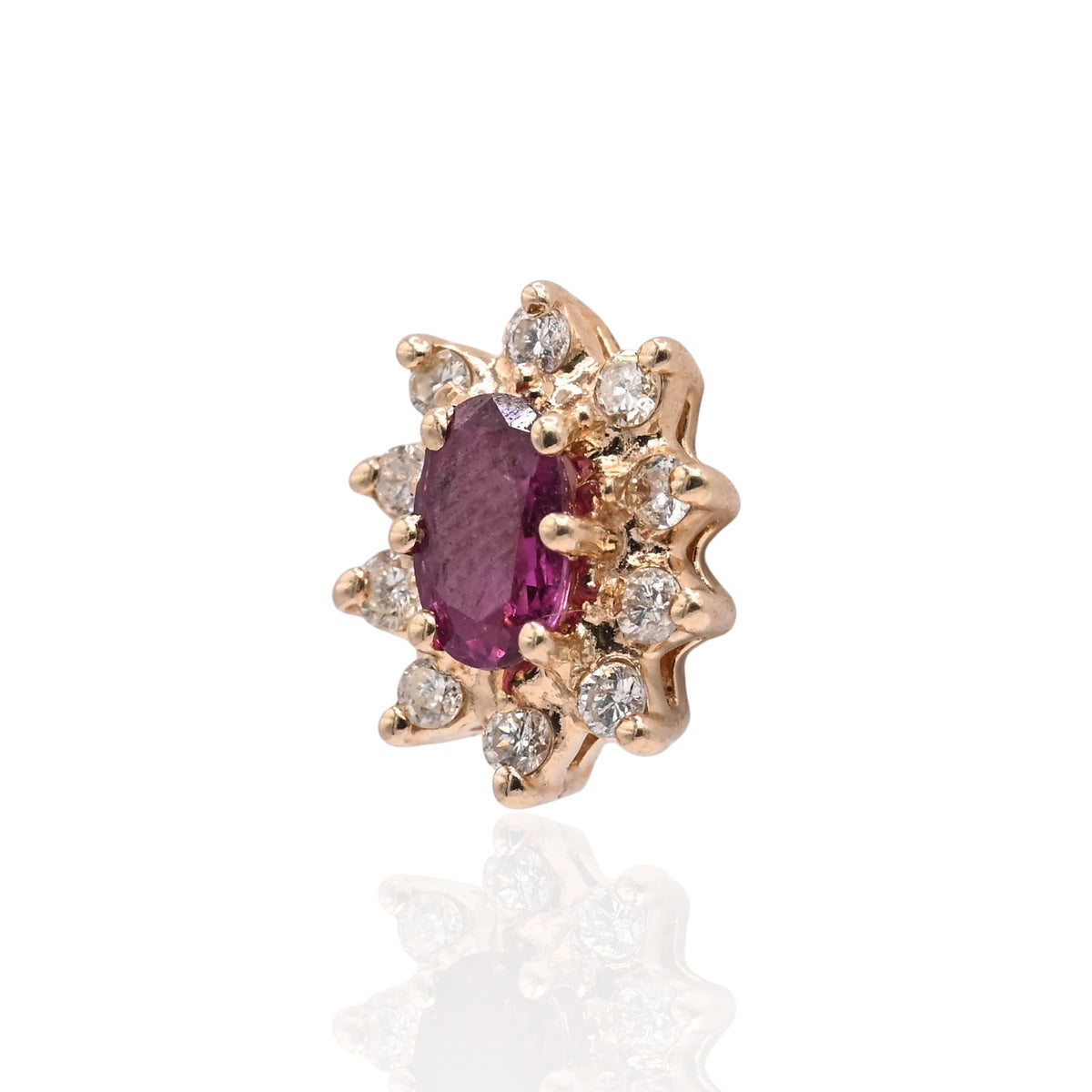 Purple Garnet with Diamond Halo Stud Earrings 14K Yellow Gold 0.66cttw Garnet/0.20cttw Diamonds