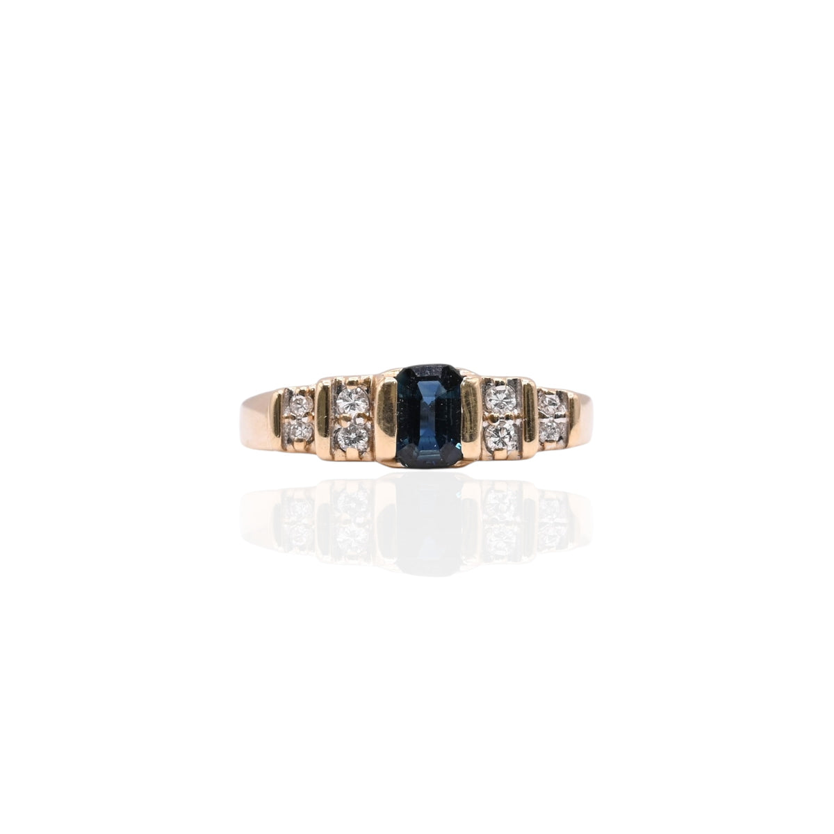 Emerald Cut Sapphire Ring with Accent Diamonds 14K Yellow Gold Size 7.5 0.35cttw Sapphire/0.05cttw Diamonds