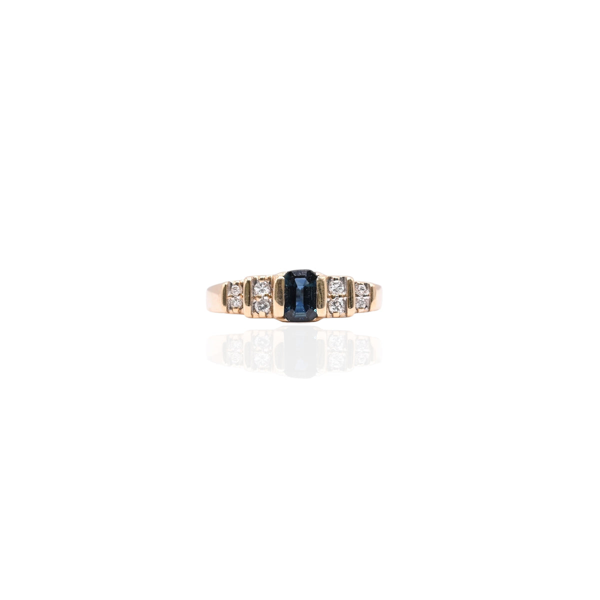 Emerald Cut Sapphire Ring with Accent Diamonds 14K Yellow Gold Size 7.5 0.35cttw Sapphire/0.05cttw Diamonds