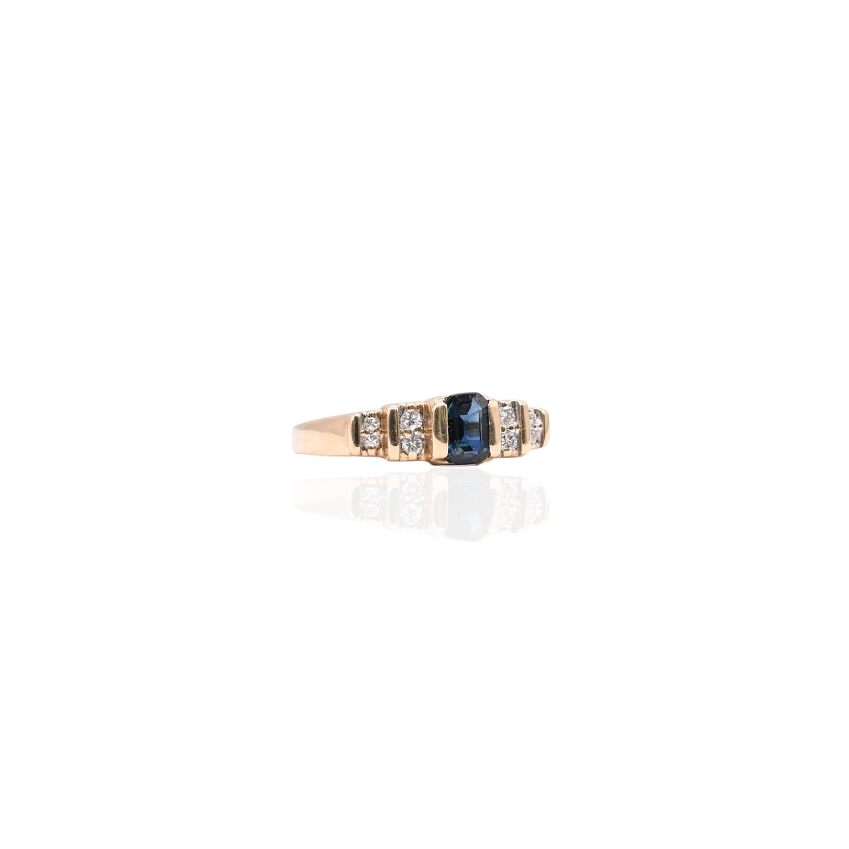 Emerald Cut Sapphire Ring with Accent Diamonds 14K Yellow Gold Size 7.5 0.35cttw Sapphire/0.05cttw Diamonds