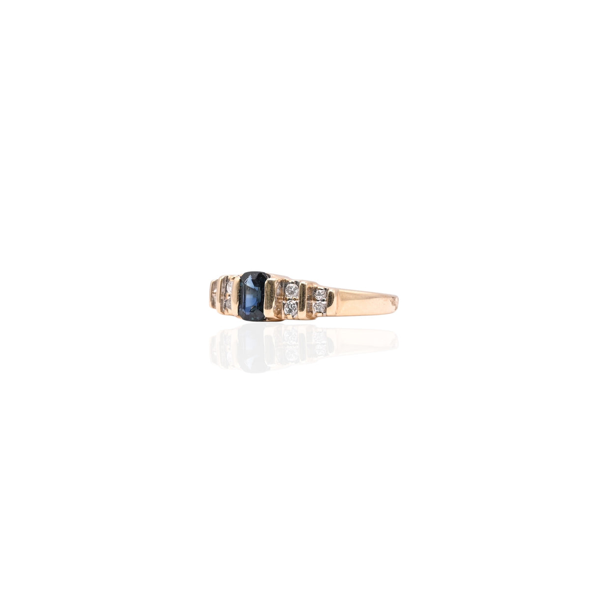 Emerald Cut Sapphire Ring with Accent Diamonds 14K Yellow Gold Size 7.5 0.35cttw Sapphire/0.05cttw Diamonds