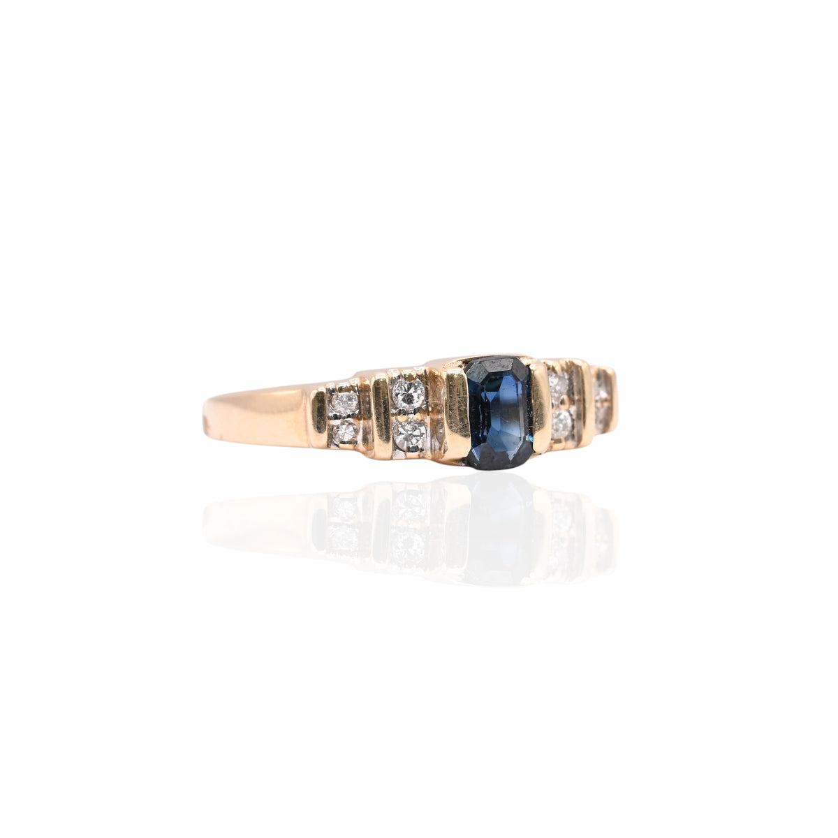 Emerald Cut Sapphire Ring with Accent Diamonds 14K Yellow Gold Size 7.5 0.35cttw Sapphire/0.05cttw Diamonds