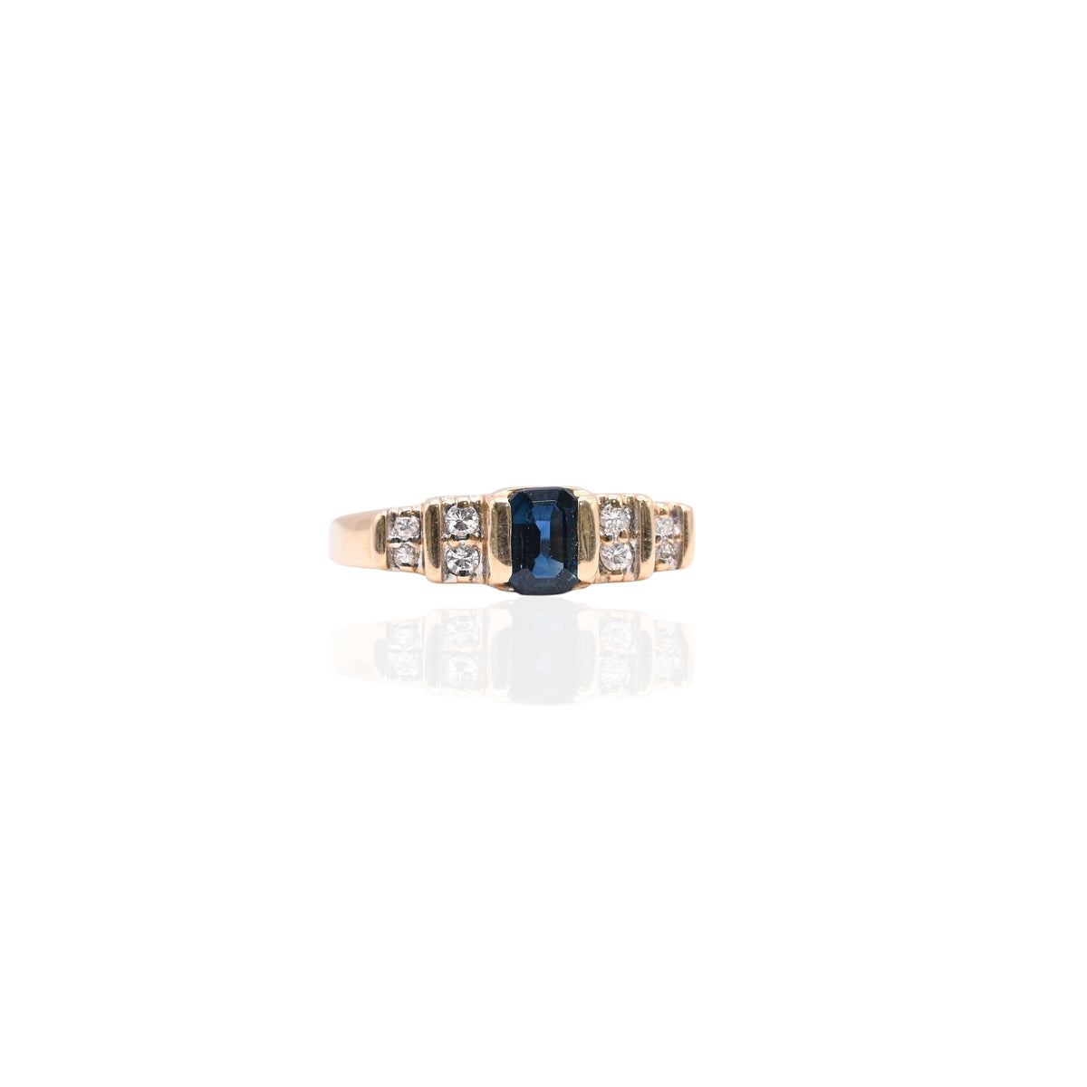 Emerald Cut Sapphire Ring with Accent Diamonds 14K Yellow Gold Size 7.5 0.35cttw Sapphire/0.05cttw Diamonds