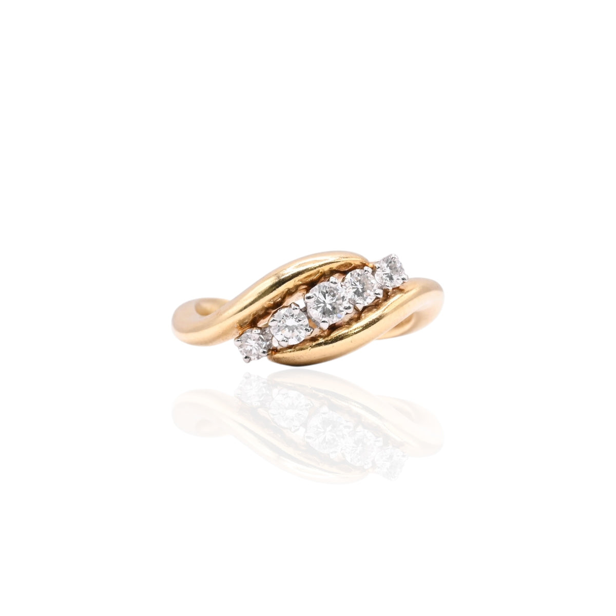 Five-Stone Diamond Bypass Ring 18K Yellow Gold with Platinum Setting Size 6 0.30cttw