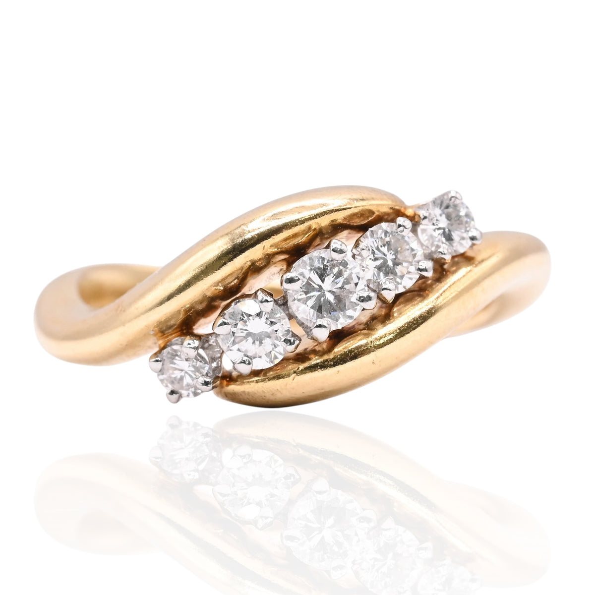Five-Stone Diamond Bypass Ring 18K Yellow Gold with Platinum Setting Size 6 0.30cttw