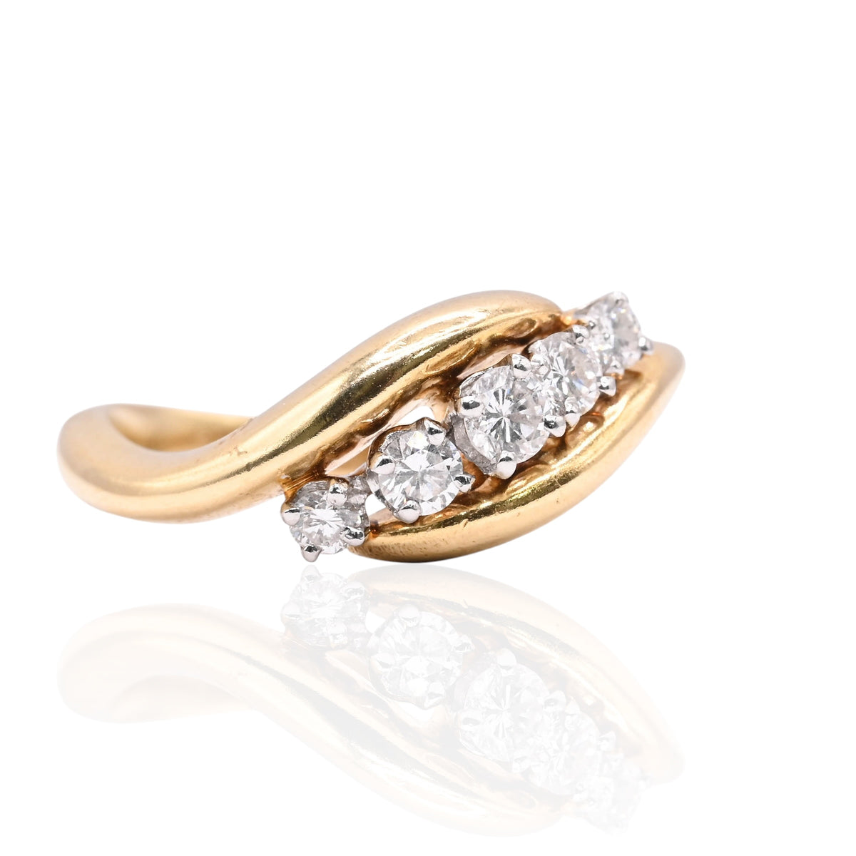 Five-Stone Diamond Bypass Ring 18K Yellow Gold with Platinum Setting Size 6 0.30cttw