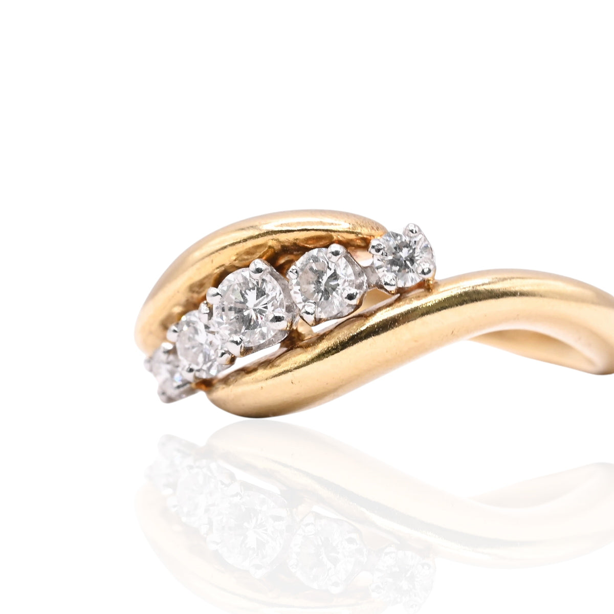 Five-Stone Diamond Bypass Ring 18K Yellow Gold with Platinum Setting Size 6 0.30cttw