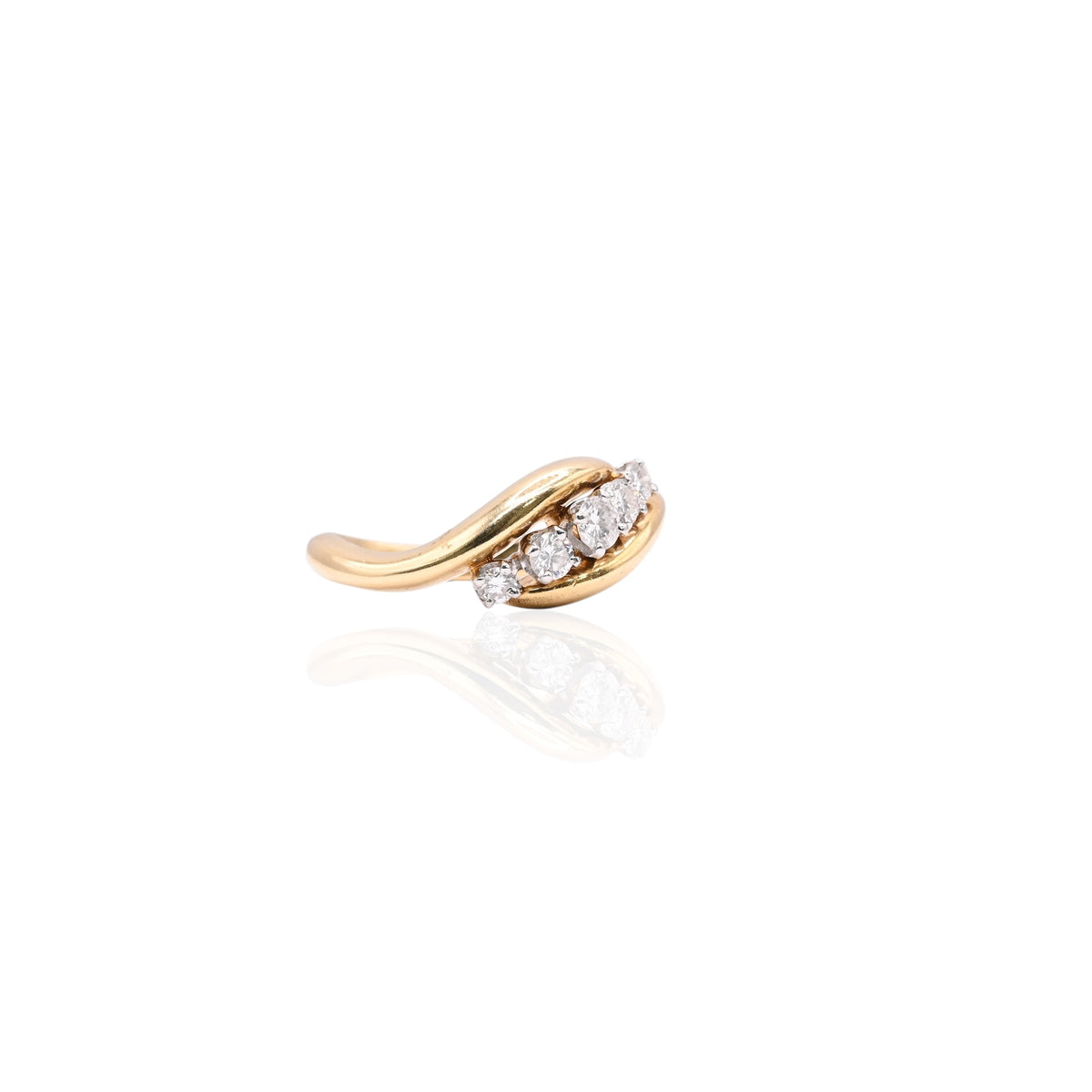 Five-Stone Diamond Bypass Ring 18K Yellow Gold with Platinum Setting Size 6 0.30cttw