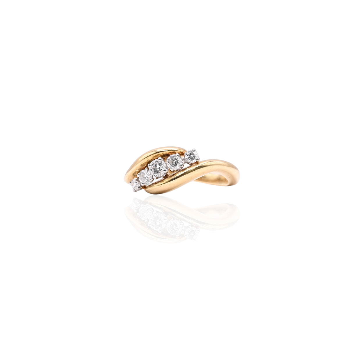 Five-Stone Diamond Bypass Ring 18K Yellow Gold with Platinum Setting Size 6 0.30cttw