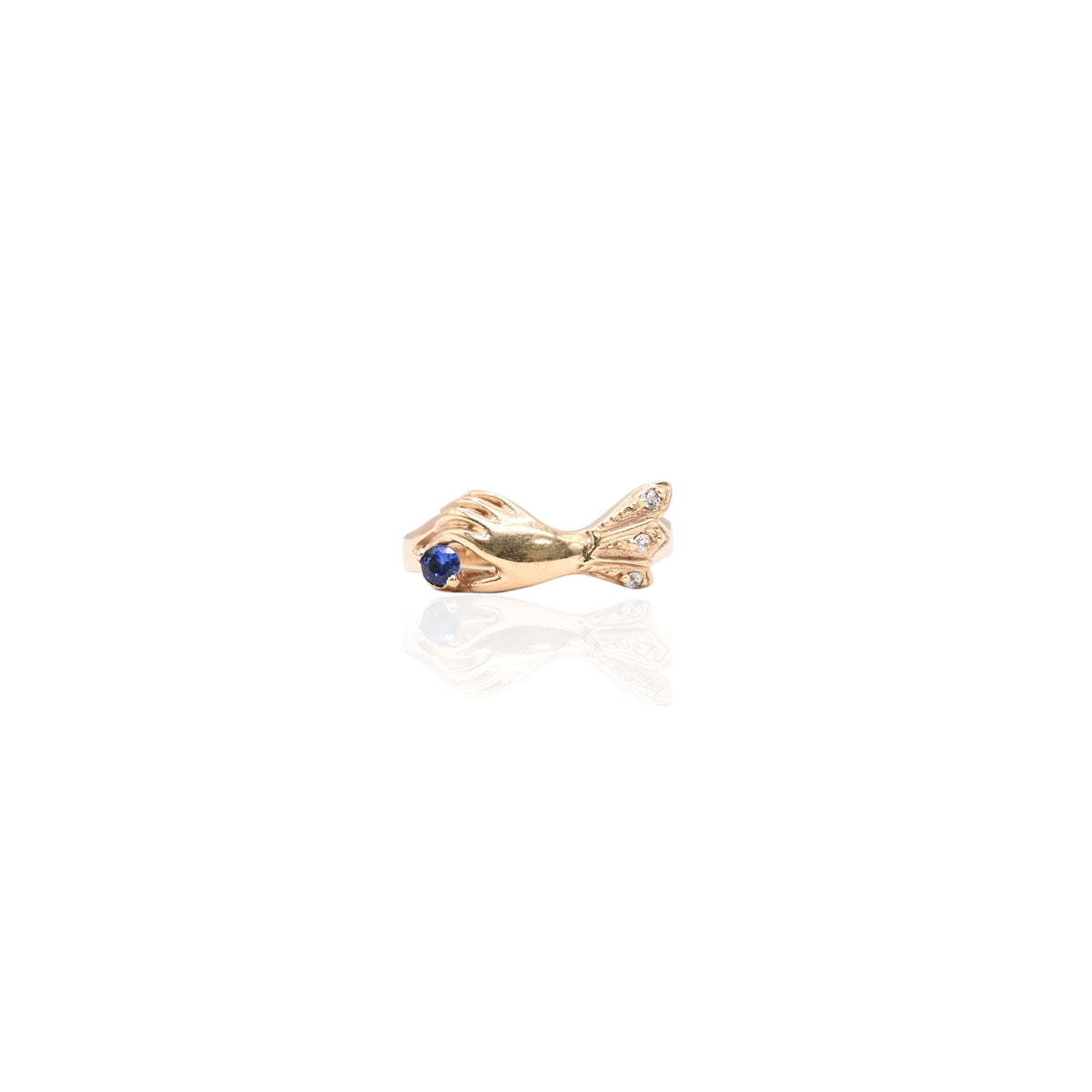 Gloved Hand Sapphire and Cubic Zirconia Ring 14K Yellow Gold Size 8 0.16cttw Sapphire