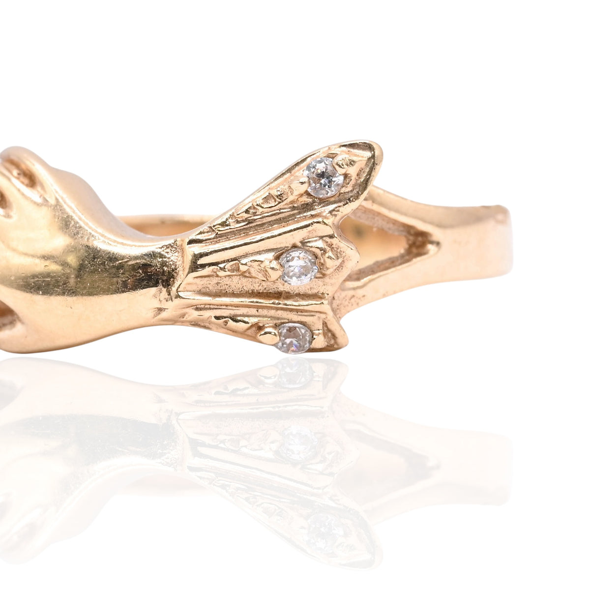 Gloved Hand Sapphire and Cubic Zirconia Ring 14K Yellow Gold Size 8 0.16cttw Sapphire