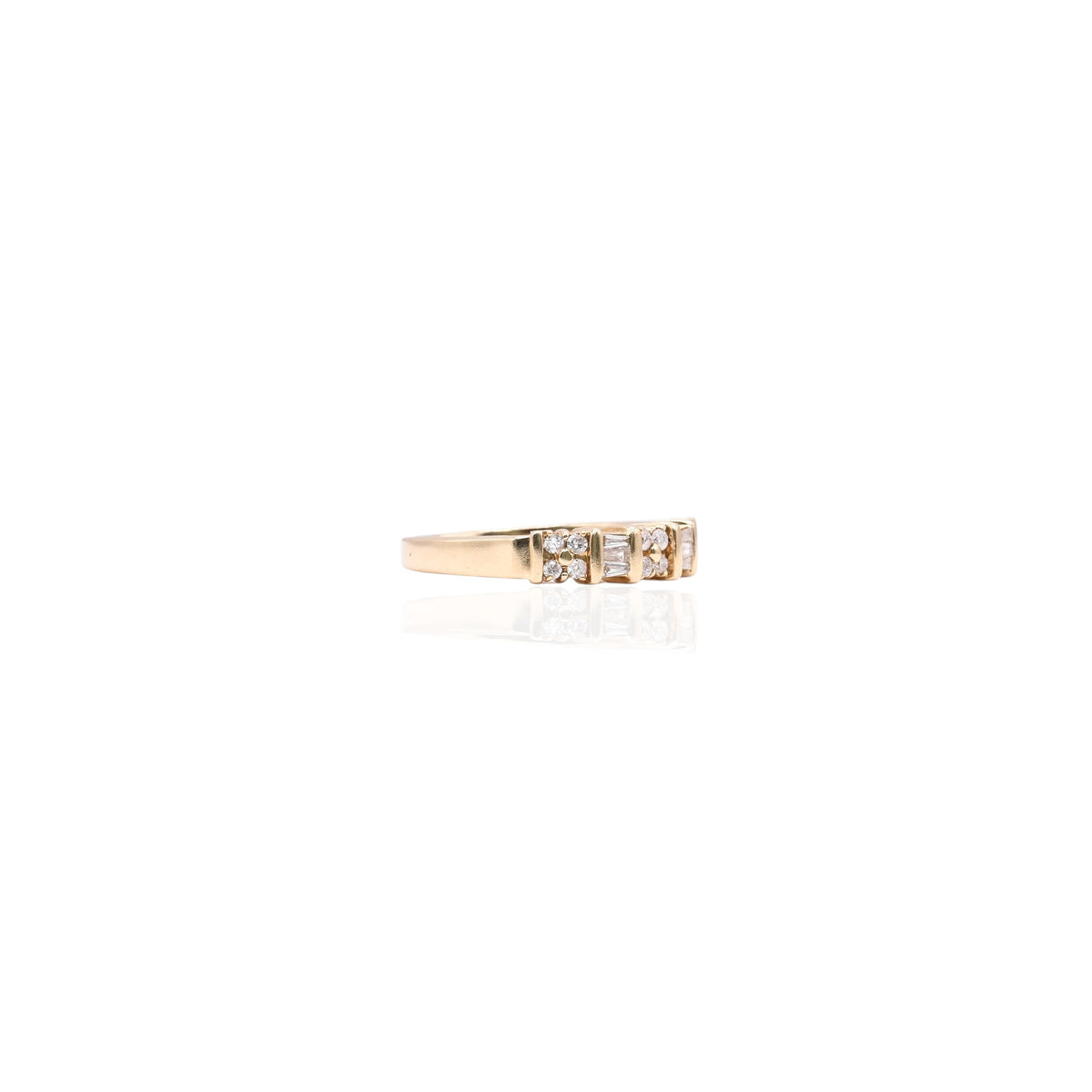 Vintage-Style Baguette and Round Diamond Band 14K Yellow Gold Size 7 0.18cttw