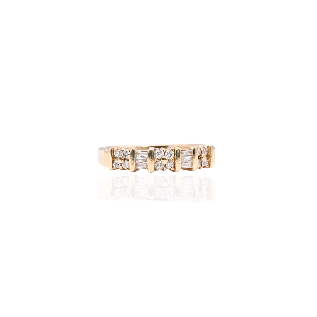 Vintage-Style Baguette and Round Diamond Band 14K Yellow Gold Size 7 0.18cttw