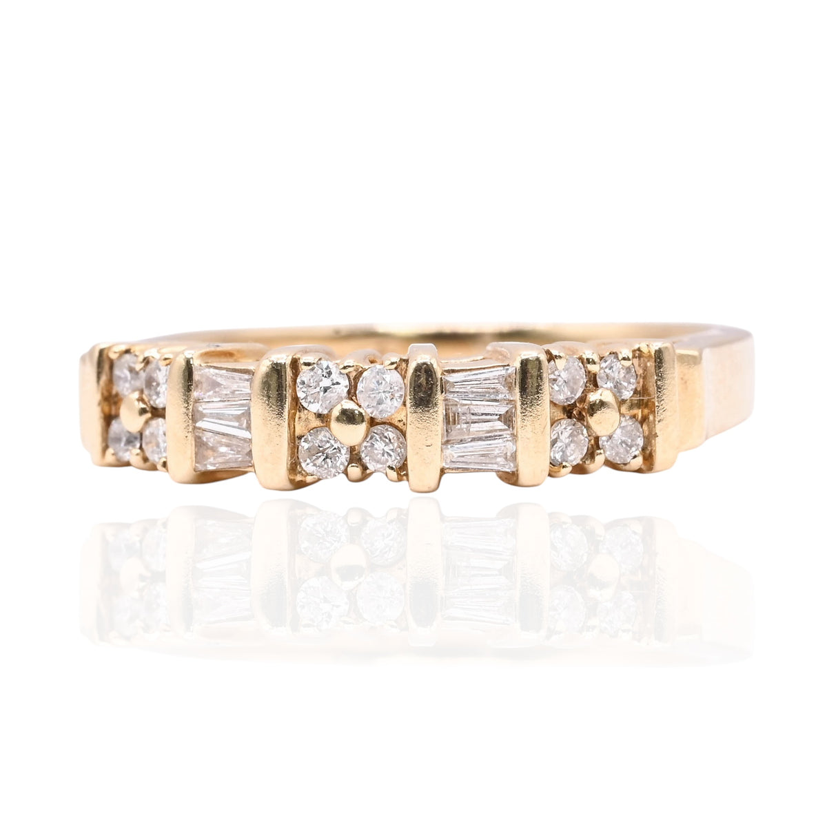 Vintage-Style Baguette and Round Diamond Band 14K Yellow Gold Size 7 0.18cttw