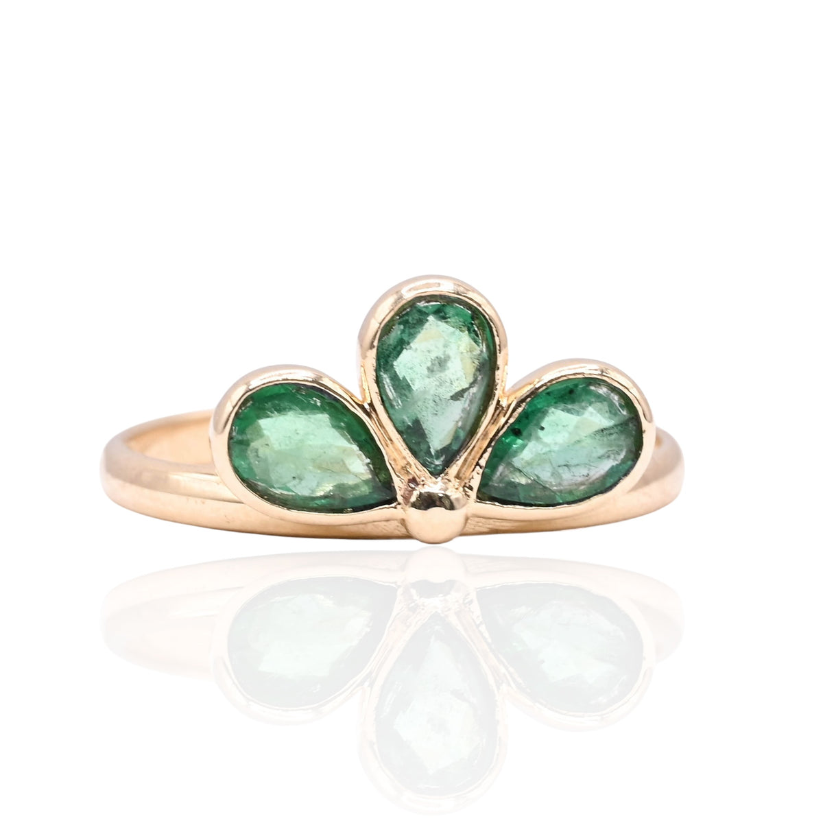 Emerald Fanned Peacock Ring 14K Yellow Gold Size 6.75 0.63cttw Emeralds (Larrea Original)