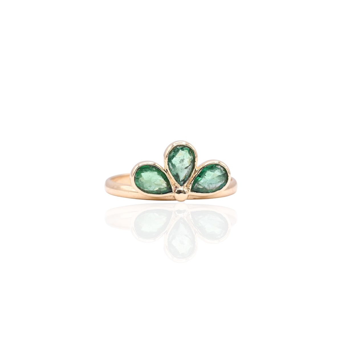 Emerald Fanned Peacock Ring 14K Yellow Gold Size 6.75 0.63cttw Emeralds (Larrea Original)