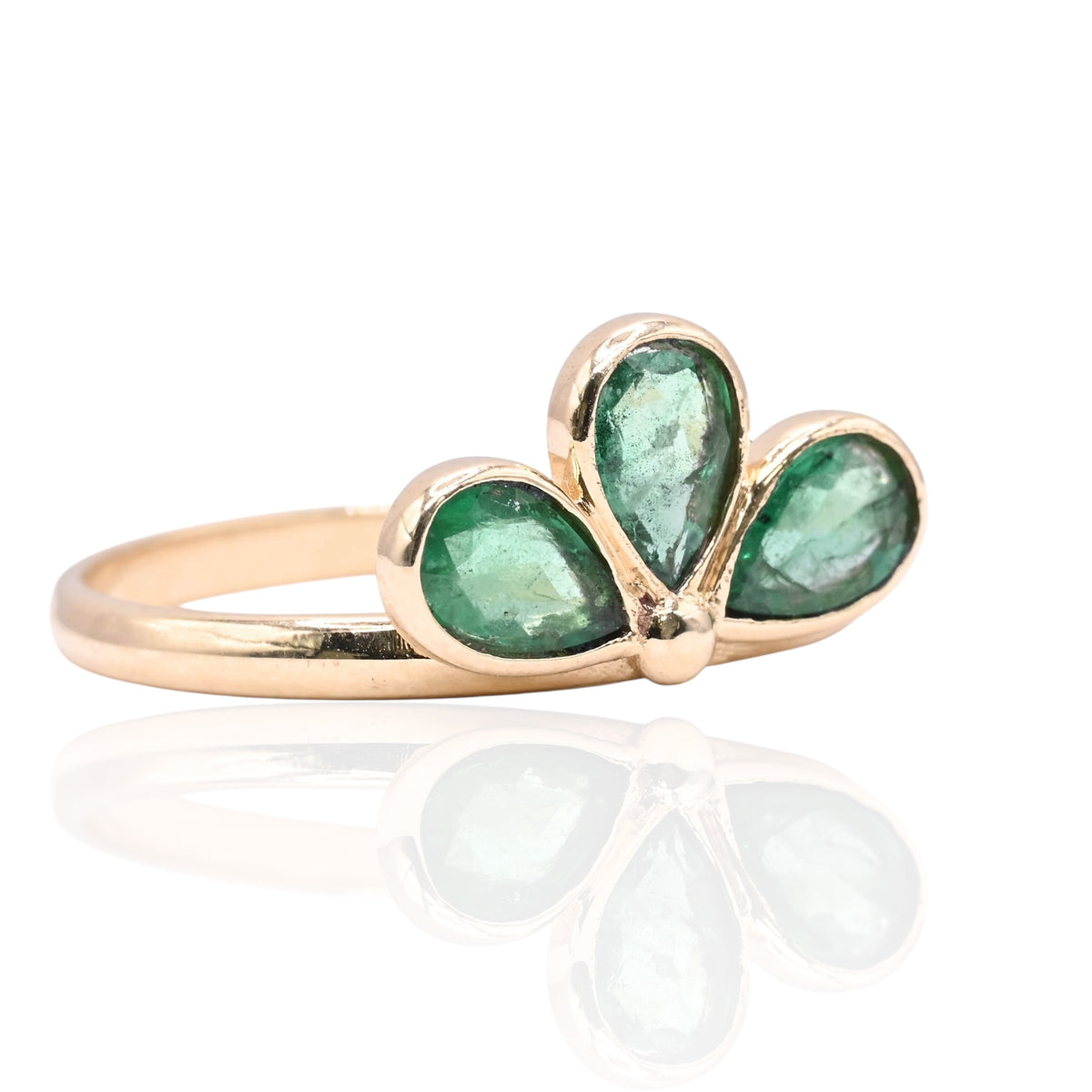 Emerald Fanned Peacock Ring 14K Yellow Gold Size 6.75 0.63cttw Emeralds (Larrea Original)