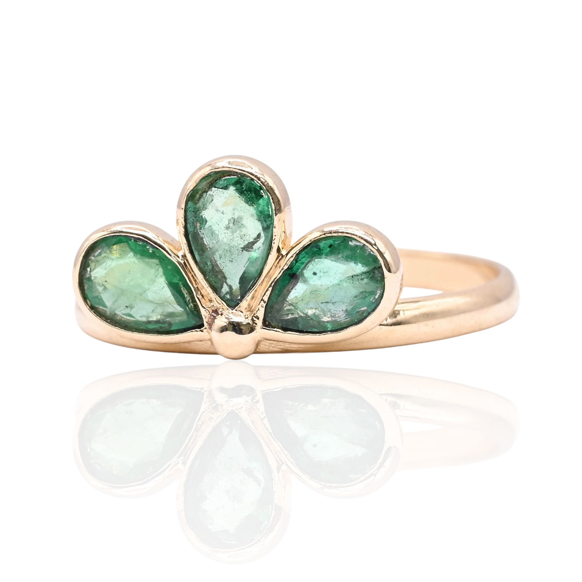 Emerald Fanned Peacock Ring 14K Yellow Gold Size 6.75 0.63cttw Emeralds (Larrea Original)