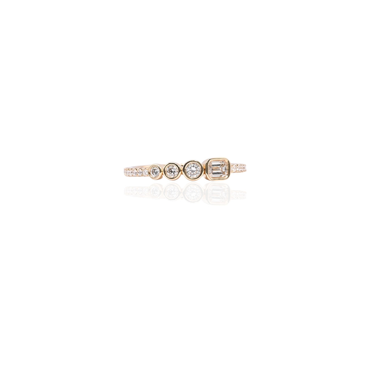 LAB DIAMOND Bezel Emerald Cut and Round Ring with Three-Quarter Set Accent Lab Diamonds 14K Yellow Gold Size 7 0.45cttw