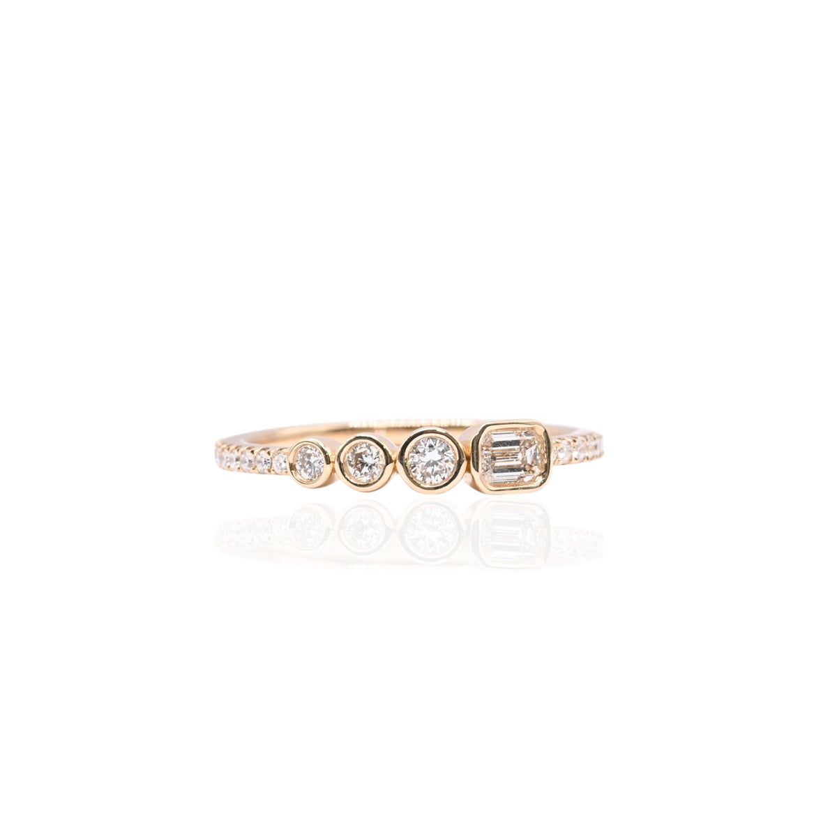 LAB DIAMOND Bezel Emerald Cut and Round Ring with Three-Quarter Set Accent Lab Diamonds 14K Yellow Gold Size 7 0.45cttw