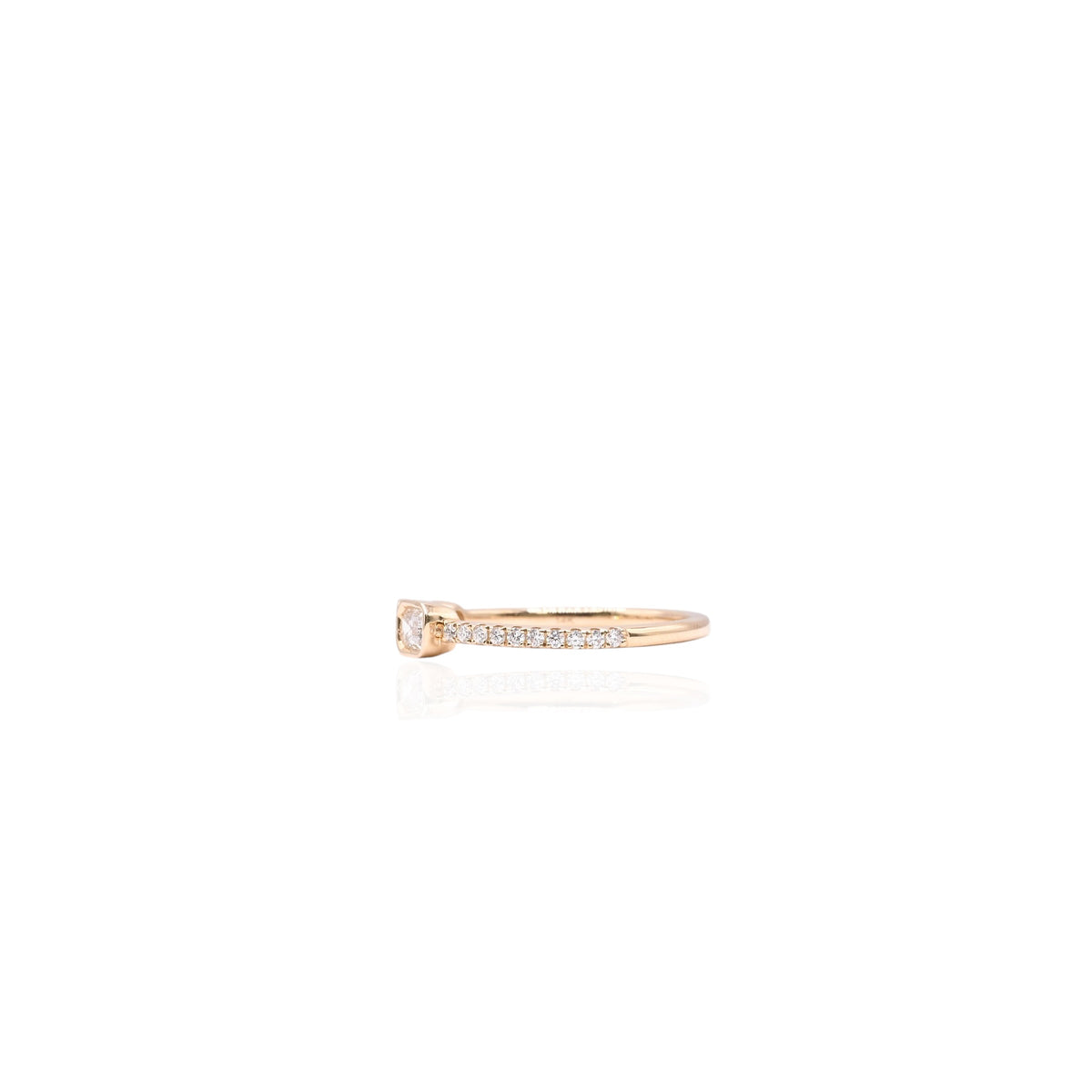 LAB DIAMOND Bezel Emerald Cut and Round Ring with Three-Quarter Set Accent Lab Diamonds 14K Yellow Gold Size 7 0.45cttw
