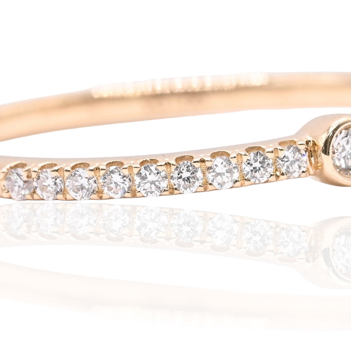 LAB DIAMOND Bezel Emerald Cut and Round Ring with Three-Quarter Set Accent Lab Diamonds 14K Yellow Gold Size 7 0.45cttw