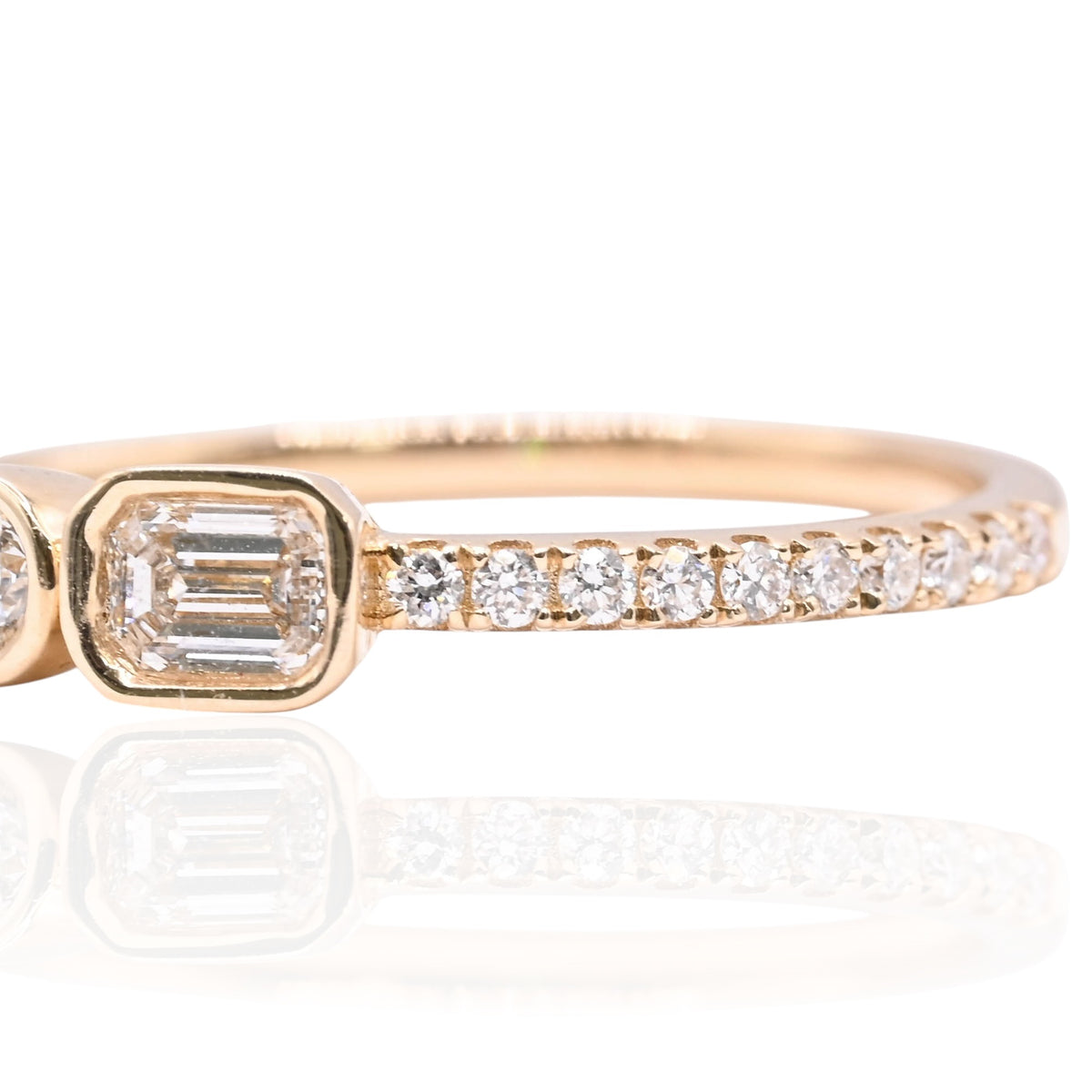 LAB DIAMOND Bezel Emerald Cut and Round Ring with Three-Quarter Set Accent Lab Diamonds 14K Yellow Gold Size 7 0.45cttw