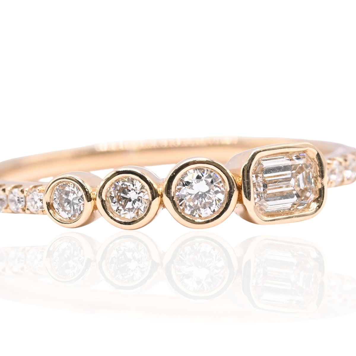 LAB DIAMOND Bezel Emerald Cut and Round Ring with Three-Quarter Set Accent Lab Diamonds 14K Yellow Gold Size 7 0.45cttw