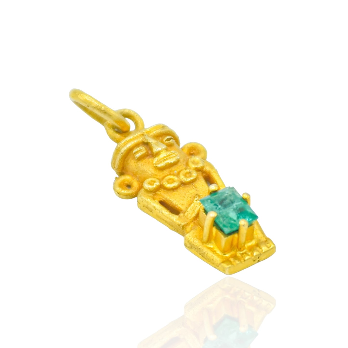 Incan Mayan God Pendant Emerald 18K Yellow Charm