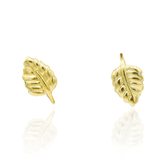 Dainty Leaf Stud Earrings 14K Yellow Gold