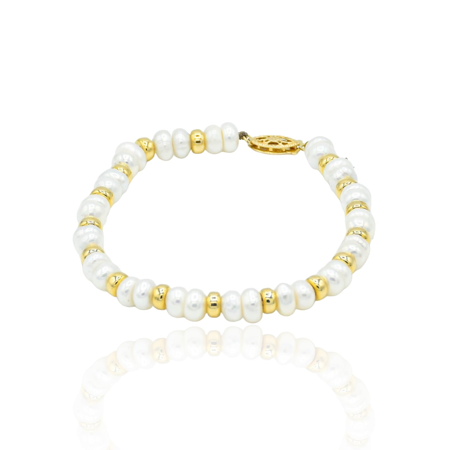 Freshwater Pearl Bracelet 7.5inch 6mm 14K Yellow Gold Bracelet