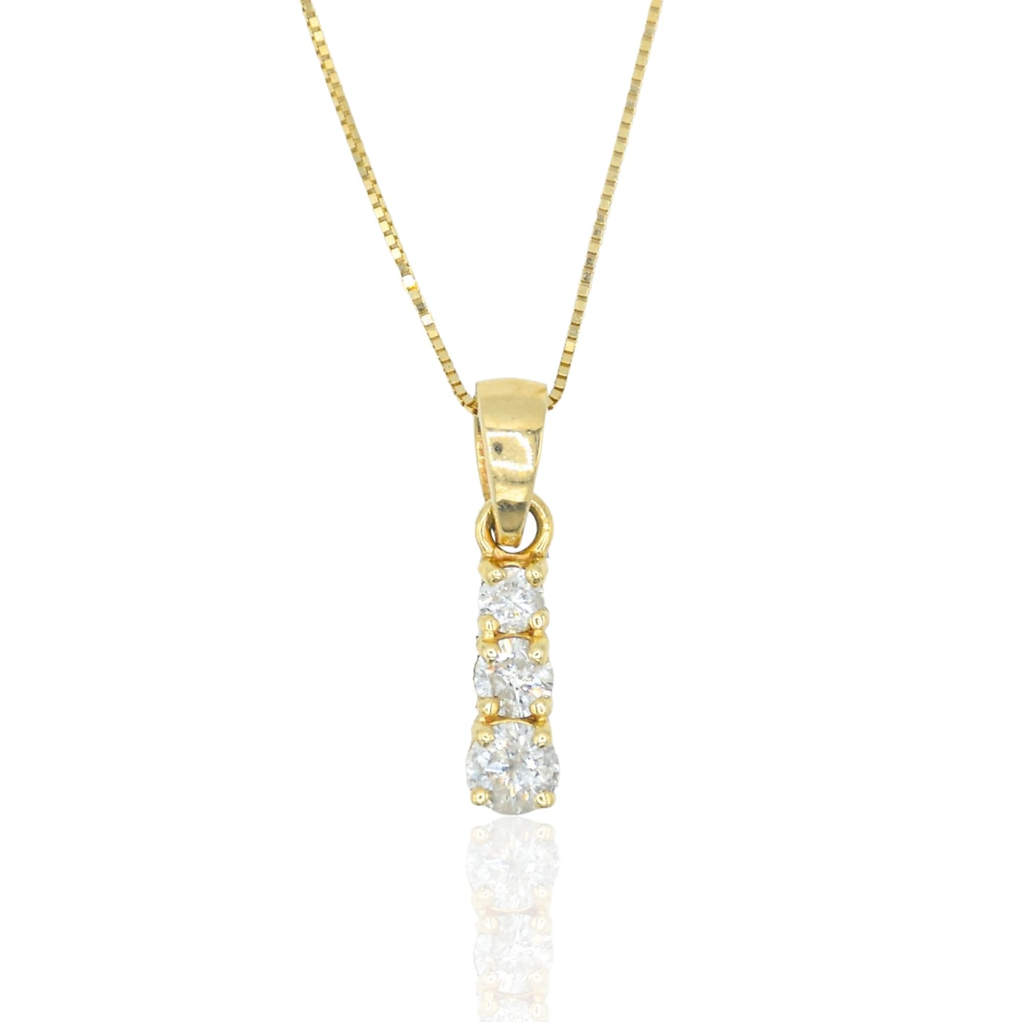 Three Stone Diamond necklace 14K Yellow Gold