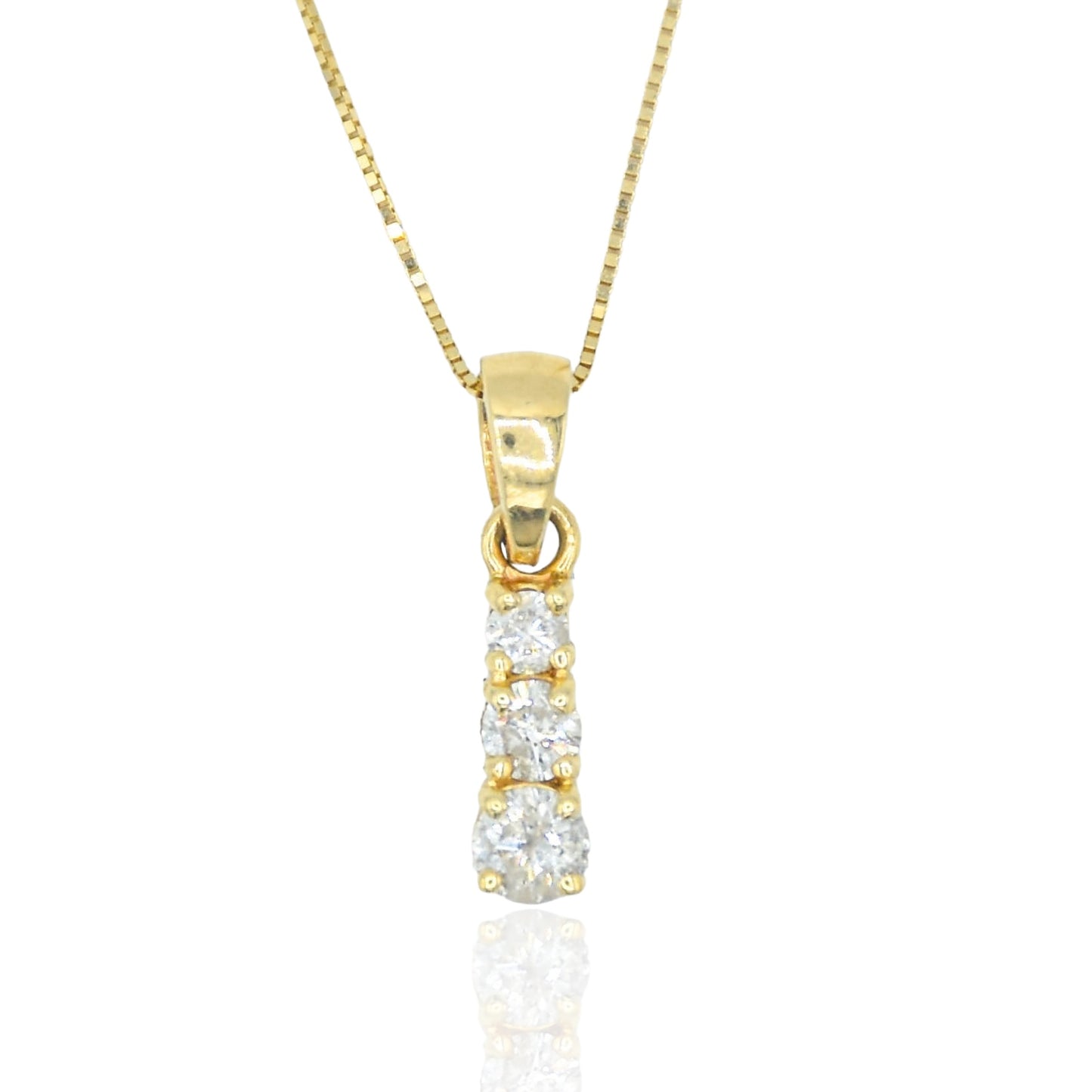 Three Stone Diamond necklace 14K Yellow Gold