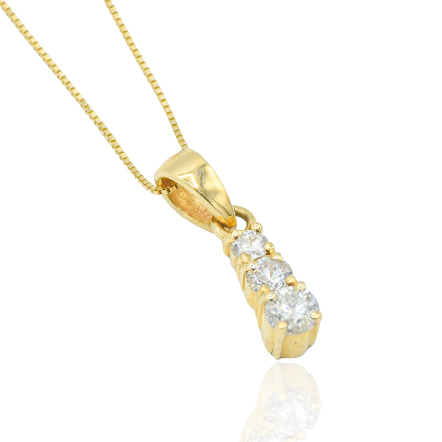 Three Stone Diamond necklace 14K Yellow Gold