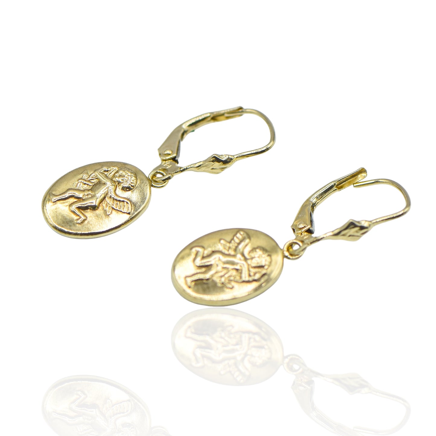 Oval Cupid Dangling Light Weight 14k Yellow Gold Earrings