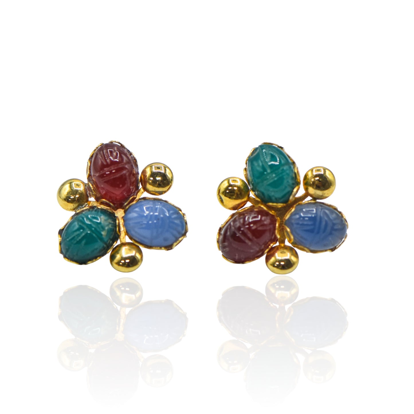 Scarab Studs  14k Yellow Gold Earrings