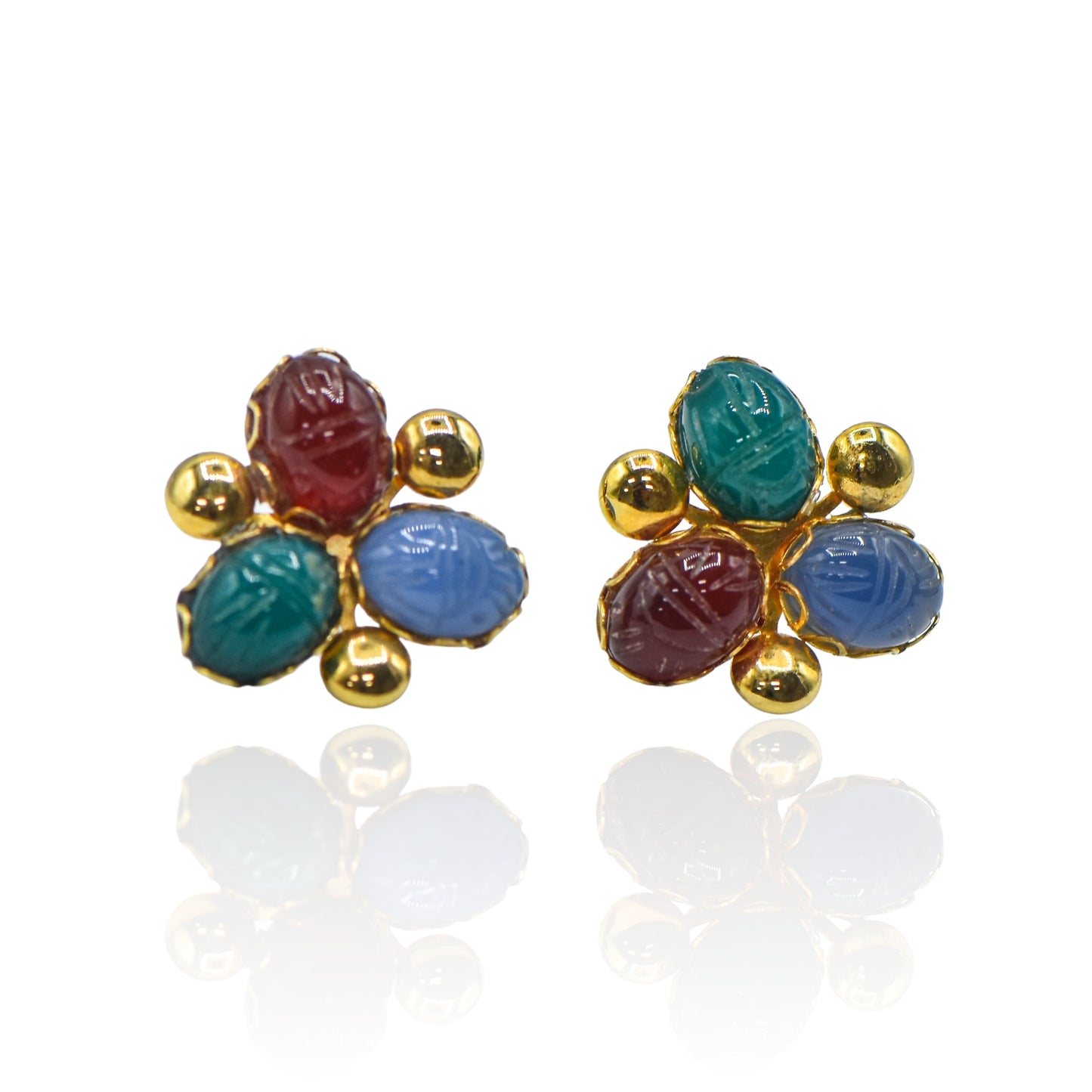 Scarab Studs  14k Yellow Gold Earrings