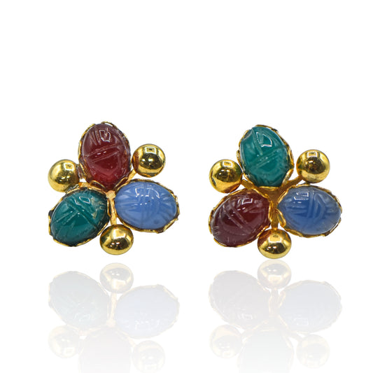 Scarab Studs  14k Yellow Gold Earrings