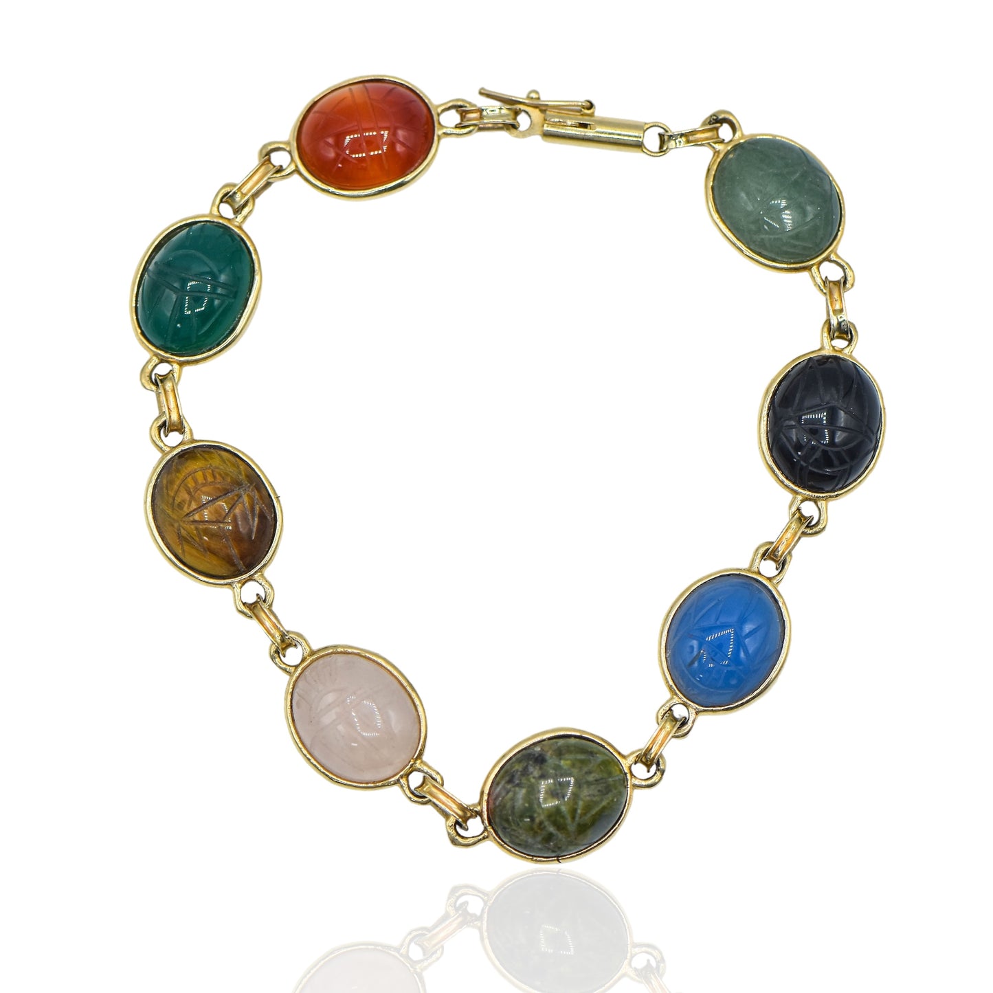 Scarab Bracelet w/8 Gems 14Yellow Gold 7.25in