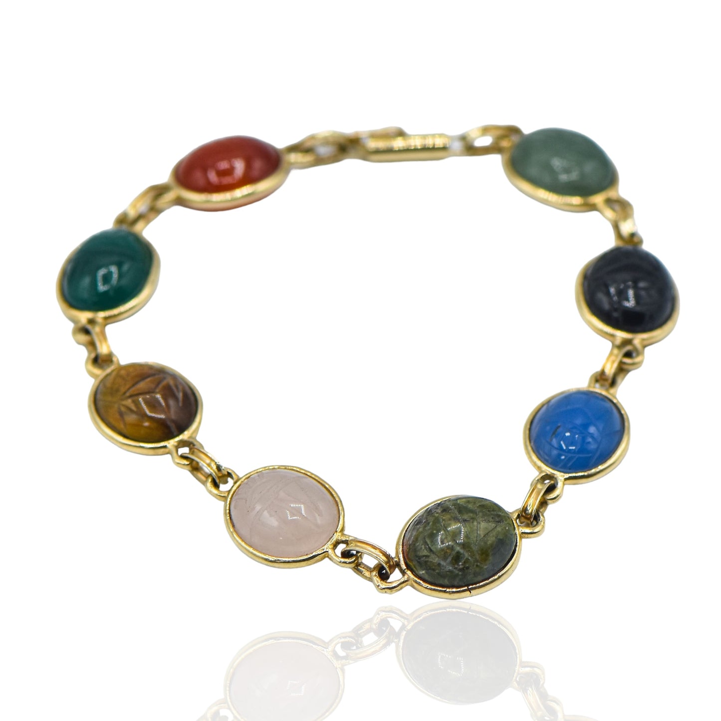 Scarab Bracelet w/8 Gems 14Yellow Gold 7.25in