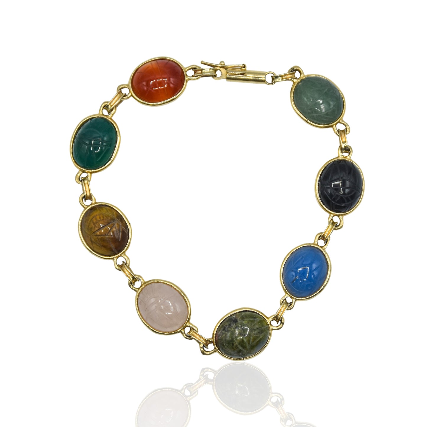 Scarab Bracelet w/8 Gems 14Yellow Gold 7.25in