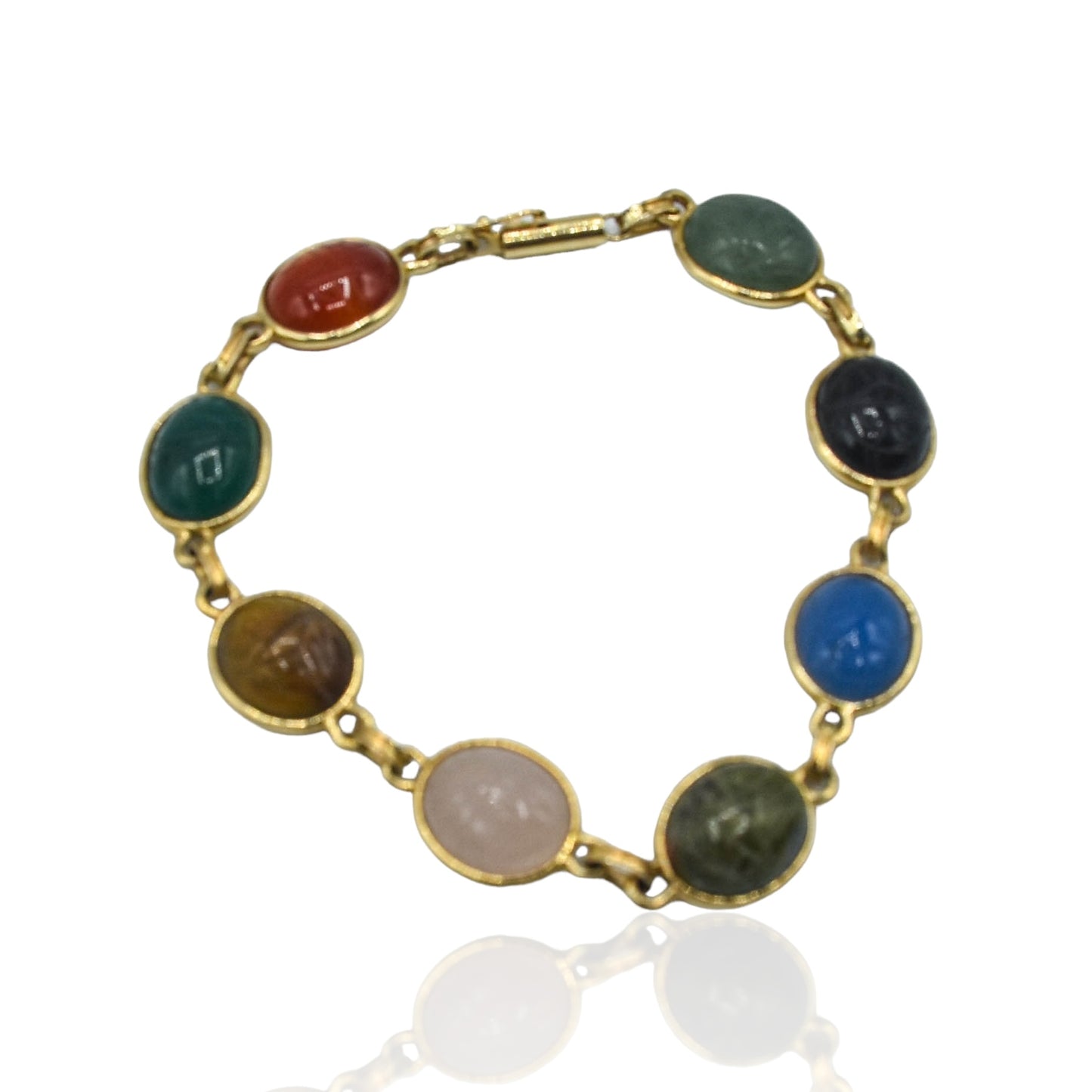 Scarab Bracelet w/8 Gems 14Yellow Gold 7.25in