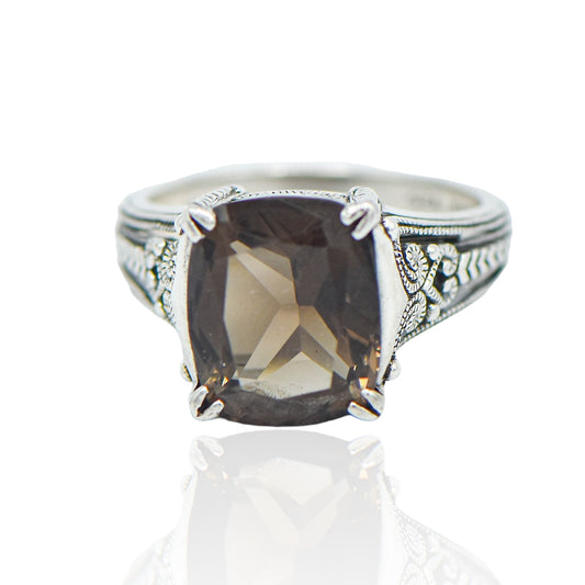 CZ Smoky Quartz Sterling Silver Ring