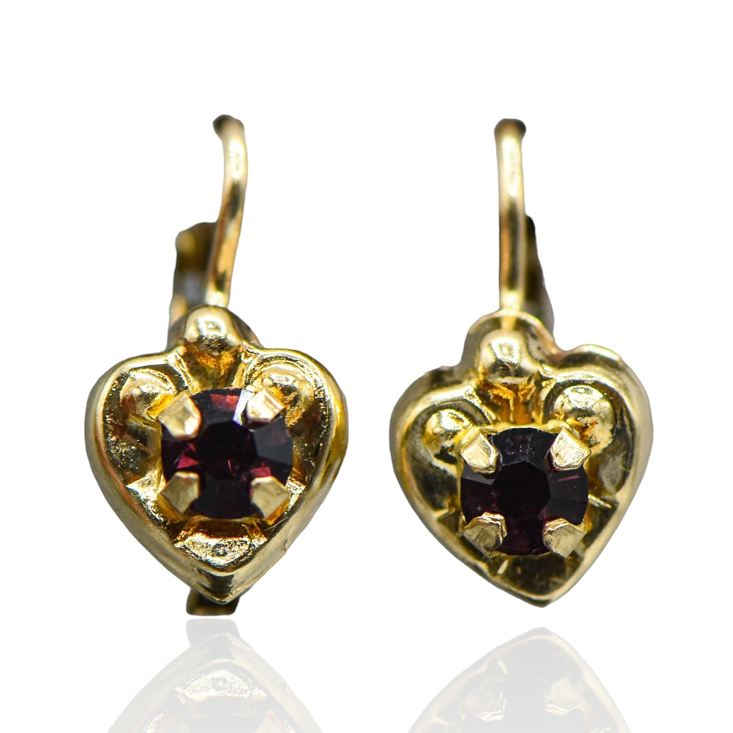 Heart Shape W/CZ  Gem Earrings Purple 14K Gold